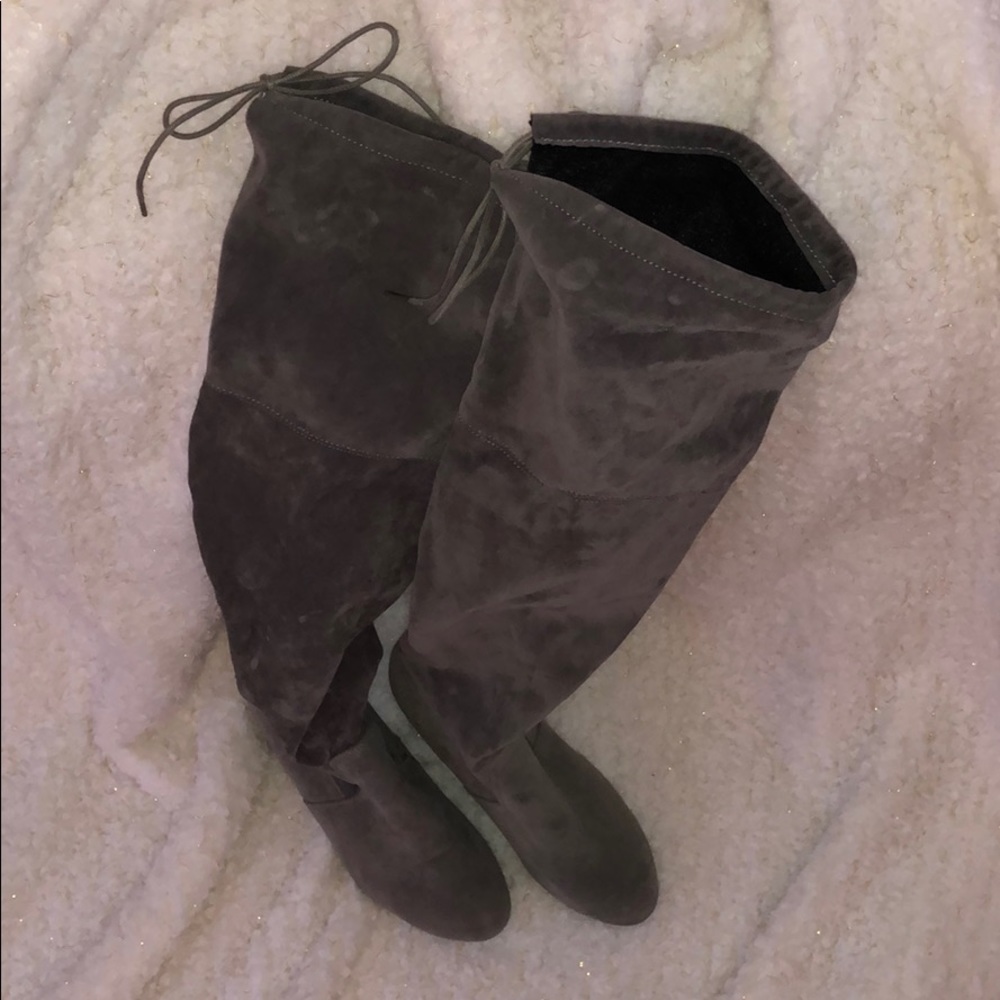 Grey suede knee high boots